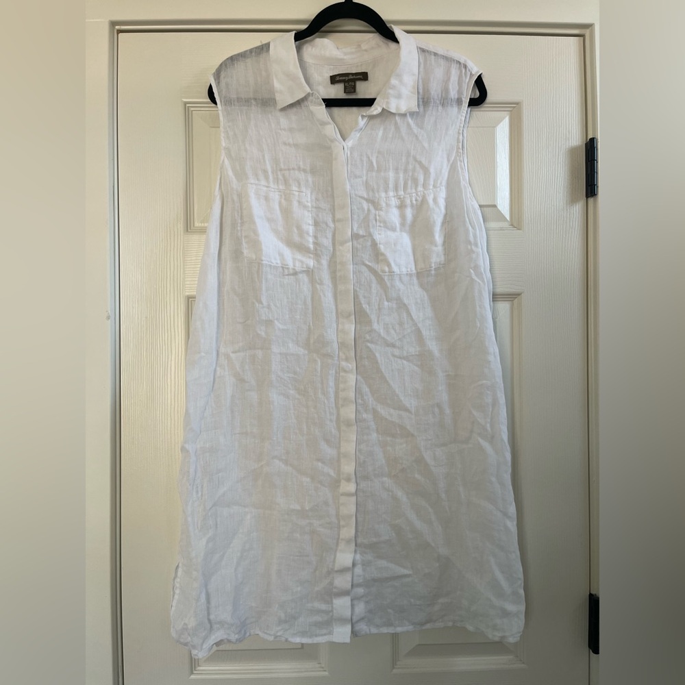 Women’s Tommy Bahama Button Up Collared Linen Sleeveless Dress White Size XL